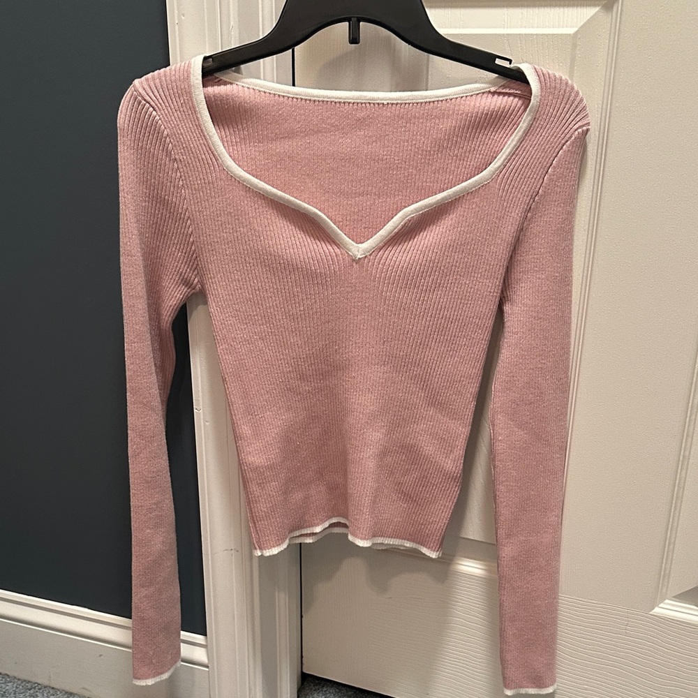 Pink Ribbed Long Sleeve Top